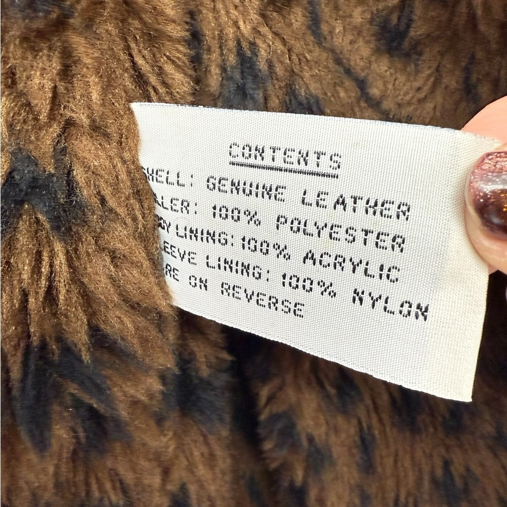 Charles Klein Vintage Leather Leopard Faux Fur Hooded Parka Coat Medium Cinched - Picture 7 of 15